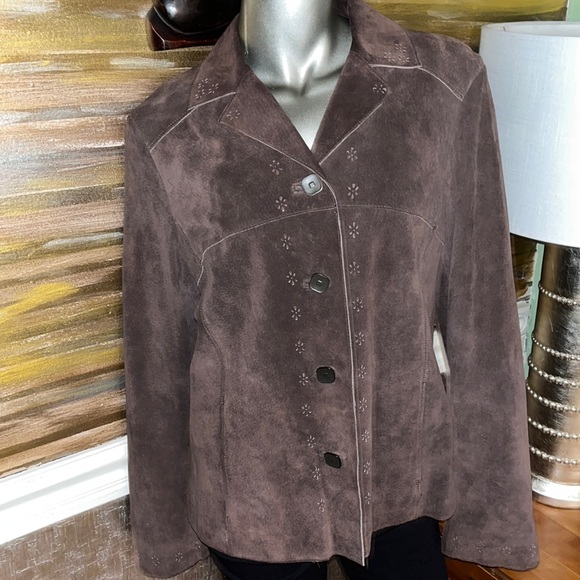 Sigrid Olson brown distressed soft suede top jacket Size Large - Picture 3 of 9